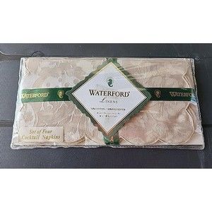 Waterford Linens Cocktail Napkins Beige Set Of 4 100% Fine Linen Handcrafted NIP